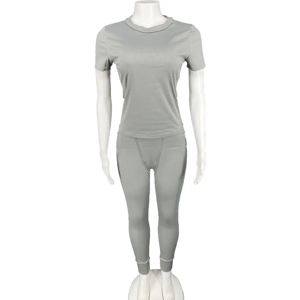 Casaul Women Tracksuit 2 Piece Set Knit Ribbed Solid Color Bodycon Sportsuit Clothes For Women Outfit