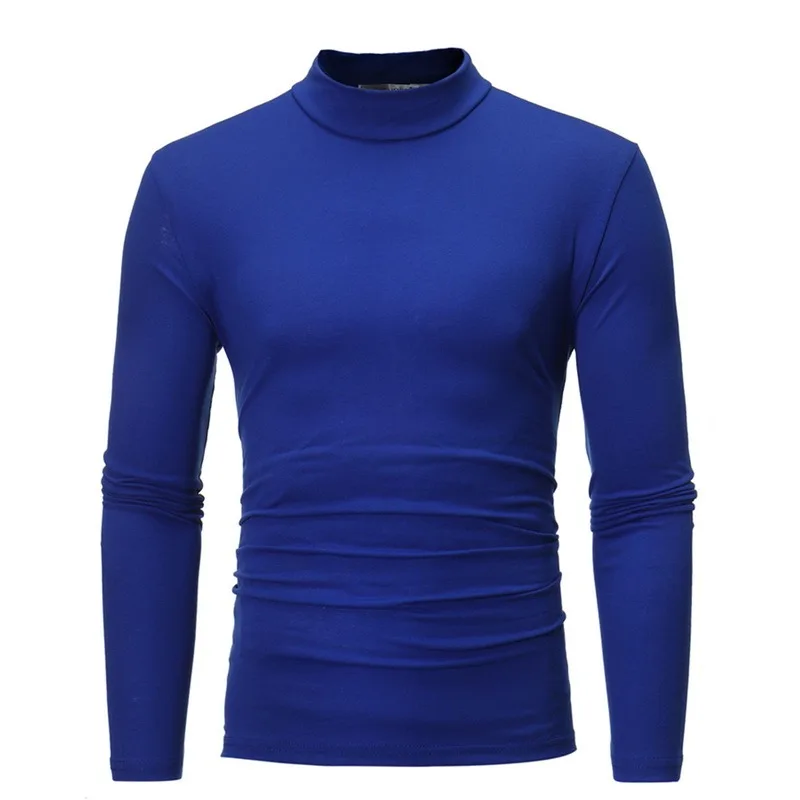 Winter Warm Half High Collar Fashion Thermal Underwear Men Mock Neck Basic Plain T-shirt Blouse Pullover Long Sleeve Top Fashion