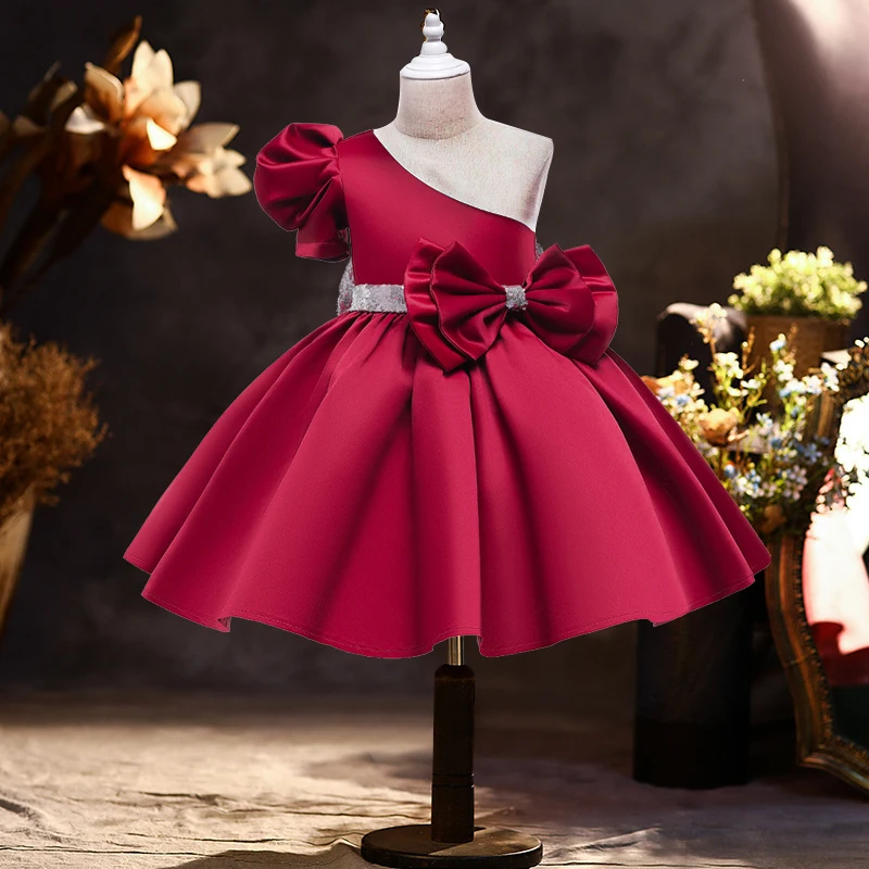 

Toddler Kids Polka Dot Princess Dresses For Girls Big Bow Flower Girls Wedding Dress Children Evening Party Dress 3 8 10 Year