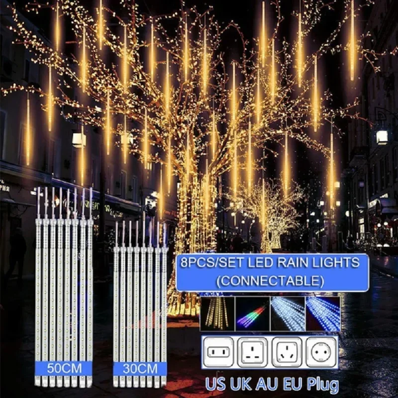 

30cm /50cm Waterproof Meteor Shower Rain 8 Tube LED String Lights For Outdoor Holiday Christmas Decoration Tree EU/US/AU/UK Plug