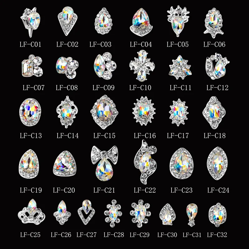 

10PCS/PACK Silver Chrams Nail Art Jewelry Crystal AB Alloy Nail Rhinestone Strass 3d Manicure Nail Design Nail Art Decoration#XJ