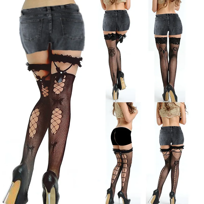 

Fishnet Stocking for Women Thigh Stocking High Tube Socks Knee High Socks Nylon Black Lace Sheer Cross Straps Bowknot Decoration