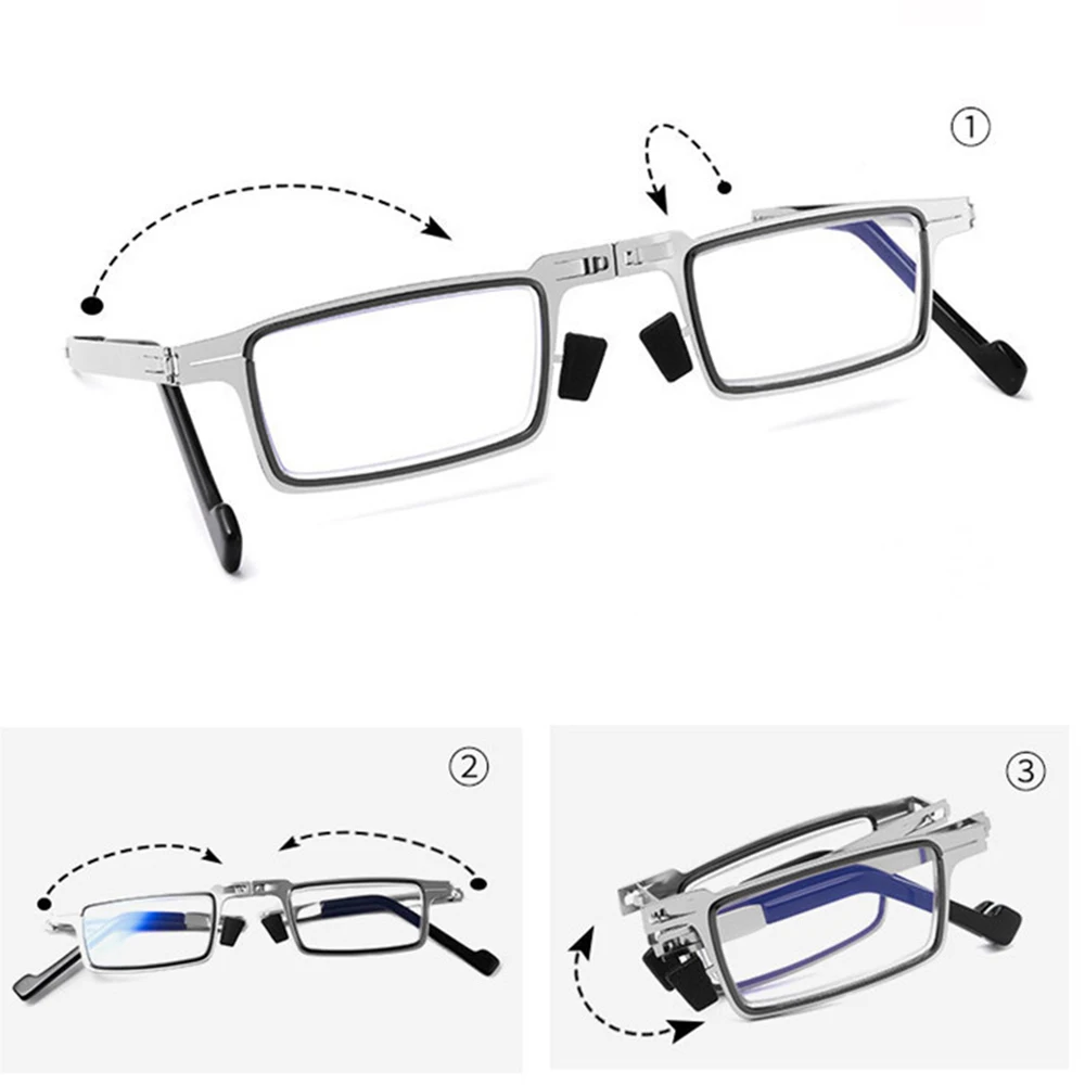 

1pcs Fashion 100-400 Degree Portable Square Folding Flexible Reading Glasses Men Women Metal Retro Presbyopic Eyewear