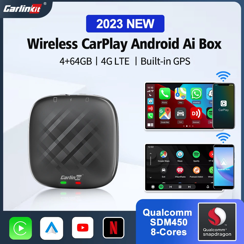 

CarlinKit Беспроводная ТВ-приставка на Android для авто и CarPlay, мини-приставка для CarPlay с ии, Netflix, IPTV, 64 ГБ, Wi-Fi, BT, автоматическое подключение для проводного автомобиля