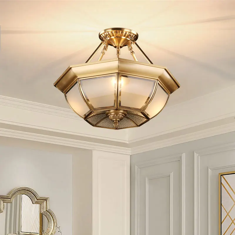 

Nordic Copper Semi Ceiling Lights Brass Decora Lamp, 3Lights, Vintage 100% Copper Glass AC110V/220V Glass Shade Ceiling Light