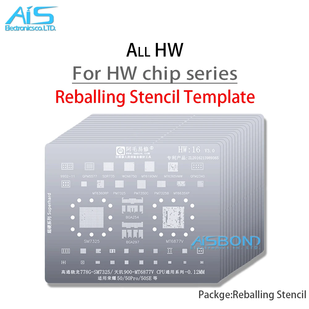 

Amaoe HW1-17 BGA трафарет для Huawei все серии полный диапазон Hisilicon kirin CPU POWER Charger RF PM IC Tin Net ремонт