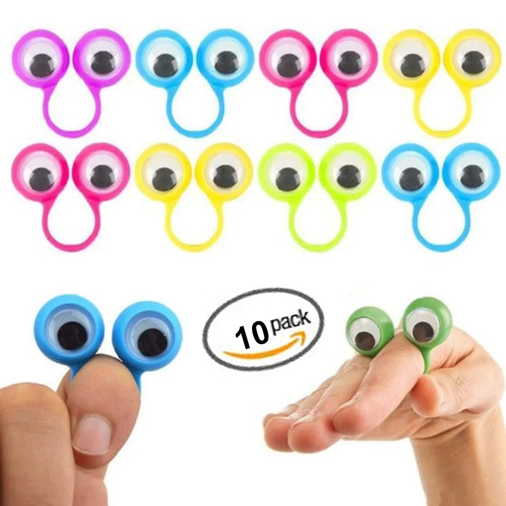 10 pcs/lot Google Eye Finger Puppe Plastic Rings with Wiggle Eyes Spies For Birthday Party Kids Gags & Practical Jokes Gift Toy