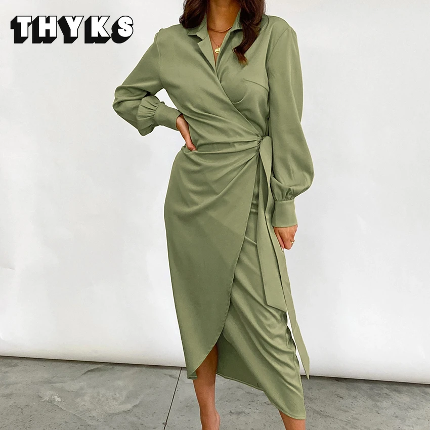 

Платье женское асимметричное средней длины с V-образным вырезом и длинным рукавом