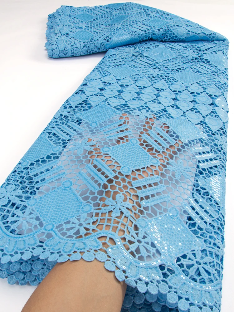 

Белая африканская Водорастворимая кружевная ткань 2,5 ярдов 2023, французский нигерийский гипюр, кружевная ткань для женского платья, свадьбы ...