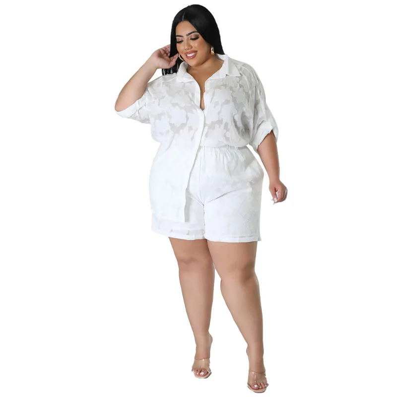 Plus Size Two Piece Sets Women Outfits Chiffon Long Sleeve Coat and Short Suits Summer Sexy Casua 3xl 4xl 5xl 6xl