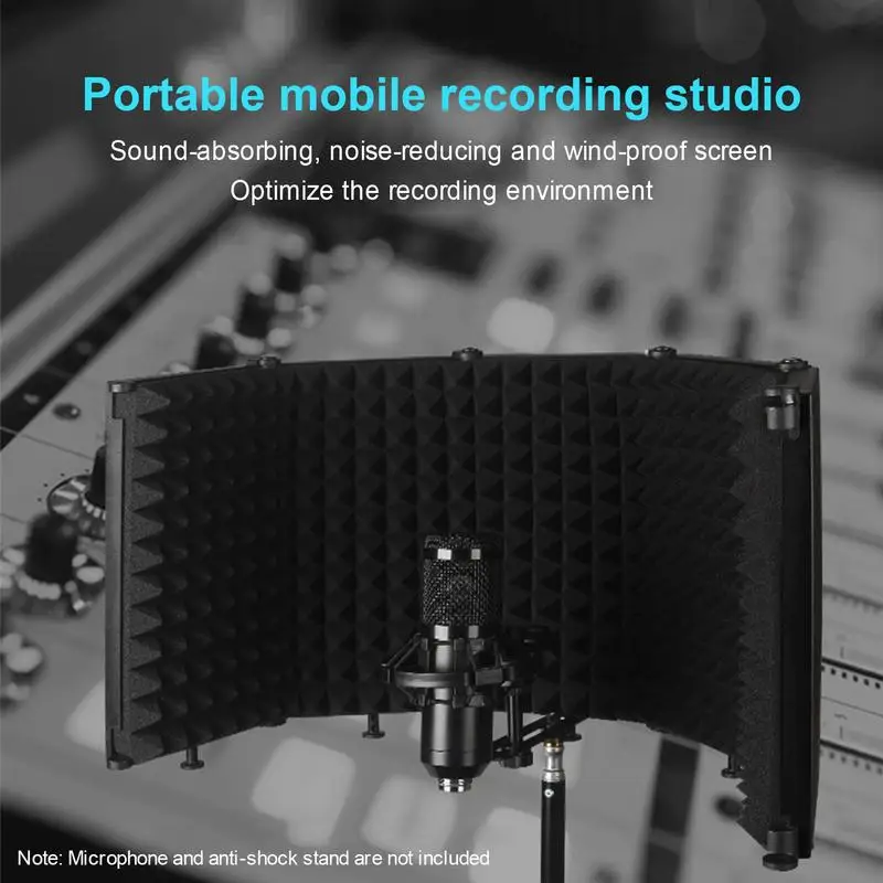 

Microphone Isolation Shield Broadcast Noise Reduction Equipment Panels Foldable Acoustic Screen Foam With Stand For Recording