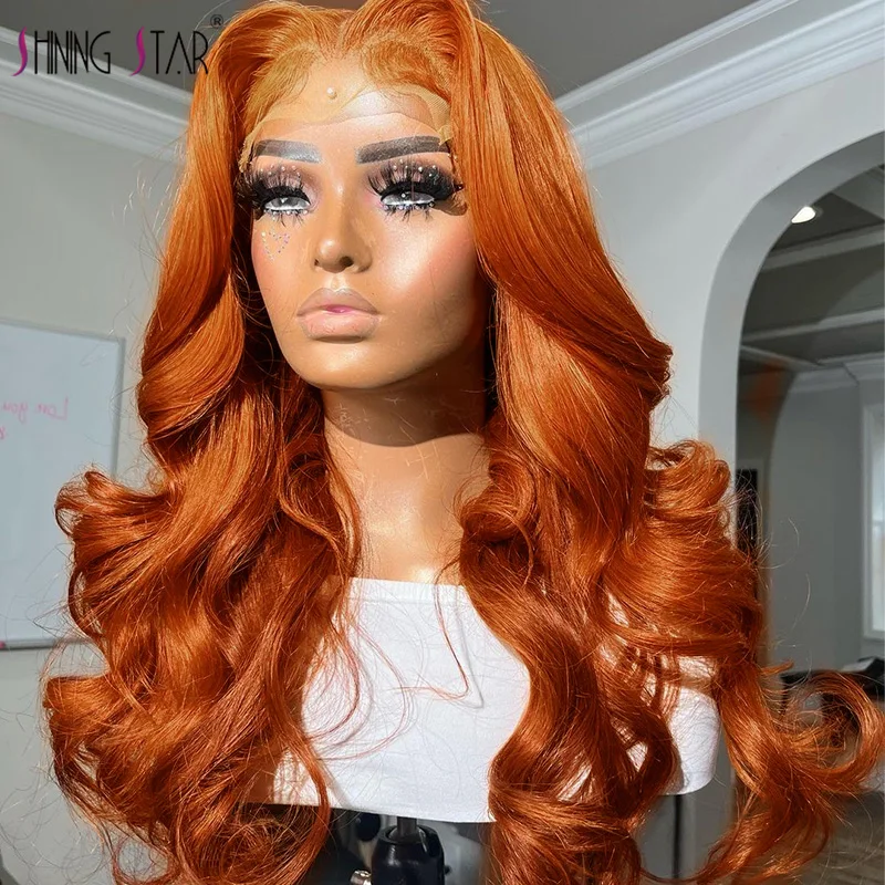 

Body Wave Lace Frontal Wig Orange Colored 13x4 Transparent Lace Front Human Hair Wigs Pre Pluck Ginger Human Hair Wigs For Women