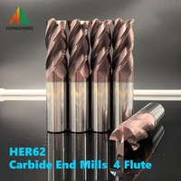 4 flutes carbide end mill hrc62 metal steel tungsten milling cutter cnc finishing machining router for stainless steel end mill