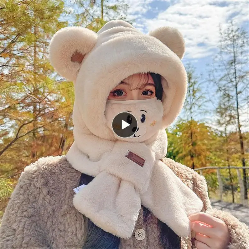 

Different Colors Can Be Selected Glove Set Comprehensive Protection Warm And Windproof Comfort Scarf Bear Ear Decoration Hat