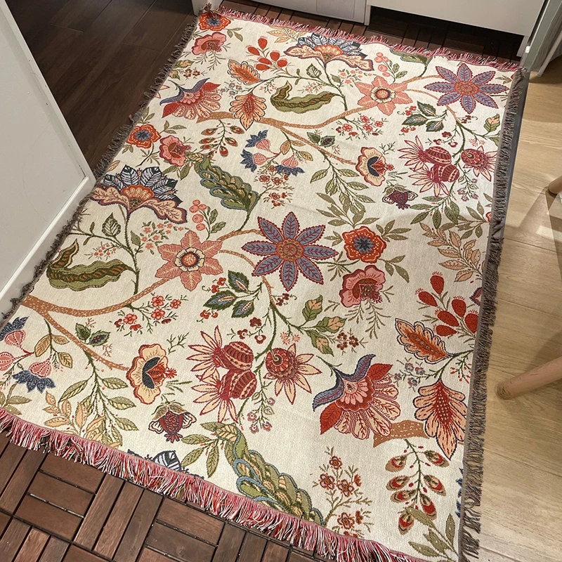 

Nordic Style Geometric Sofa Blanket Leisure Blanket Tapestry Soft Warm Cotton Blanket Spring Autumn Light Sofa Blanket Flower