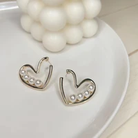 fashion vintage pearl golden stud earrings for women girls korean style aesthetic heart earrings female charm jewelry gift