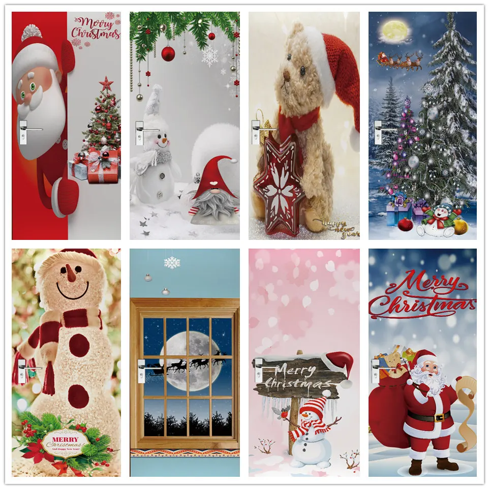 

Christmas Door Sticker For Self-adhesive Wallpaper Removable Poster DIY PVC Decal Art Xmas Home Decor Living Room Bedroom Murals