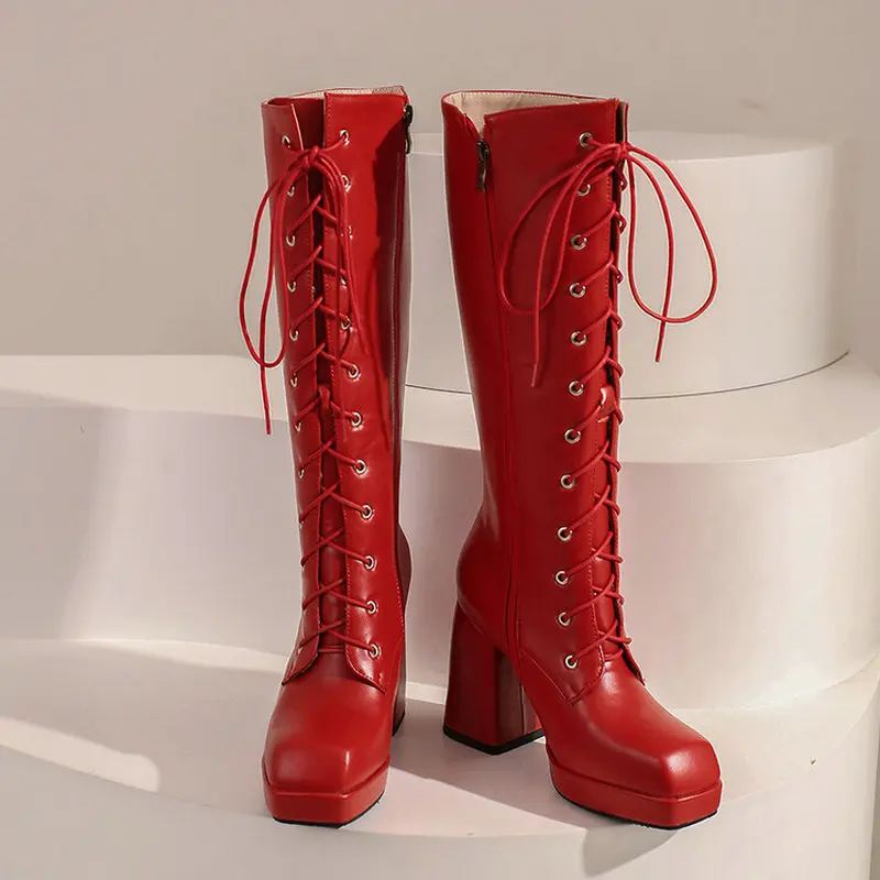 Новинка женские ботинки зимние на высоком каблуке с квадратным носком женская