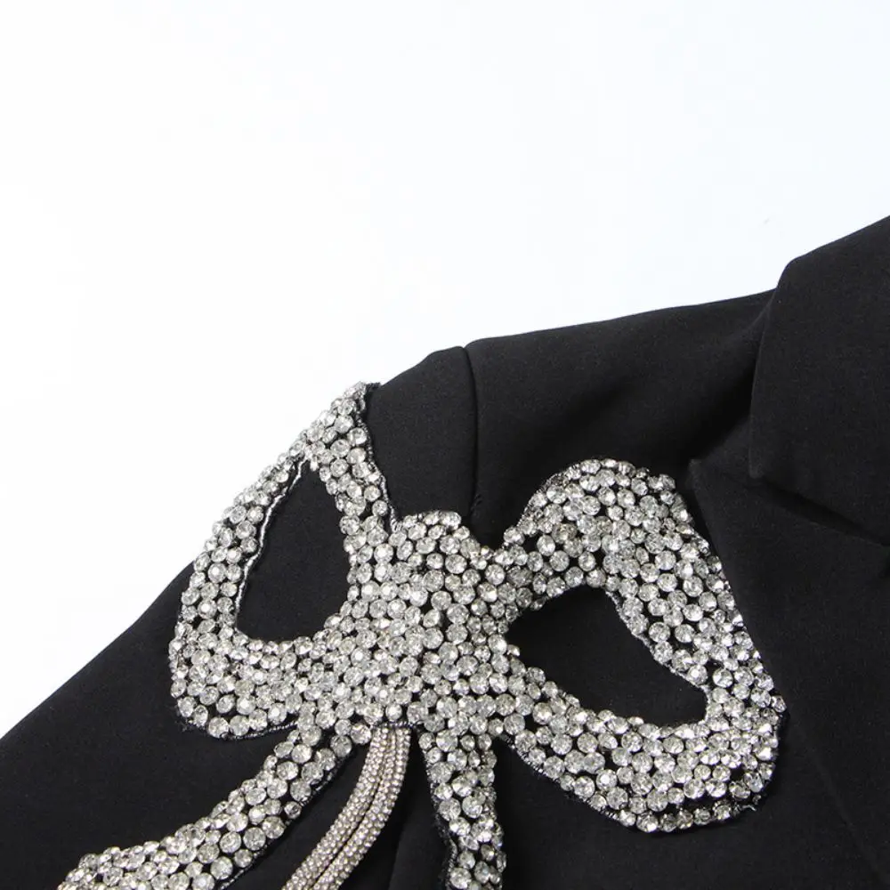 Fashion Women's Blazer Bow Spliced Notched Collar Double Breasted Long Sleeve Black Suit Jackets Summer 2023 New пиджак женский