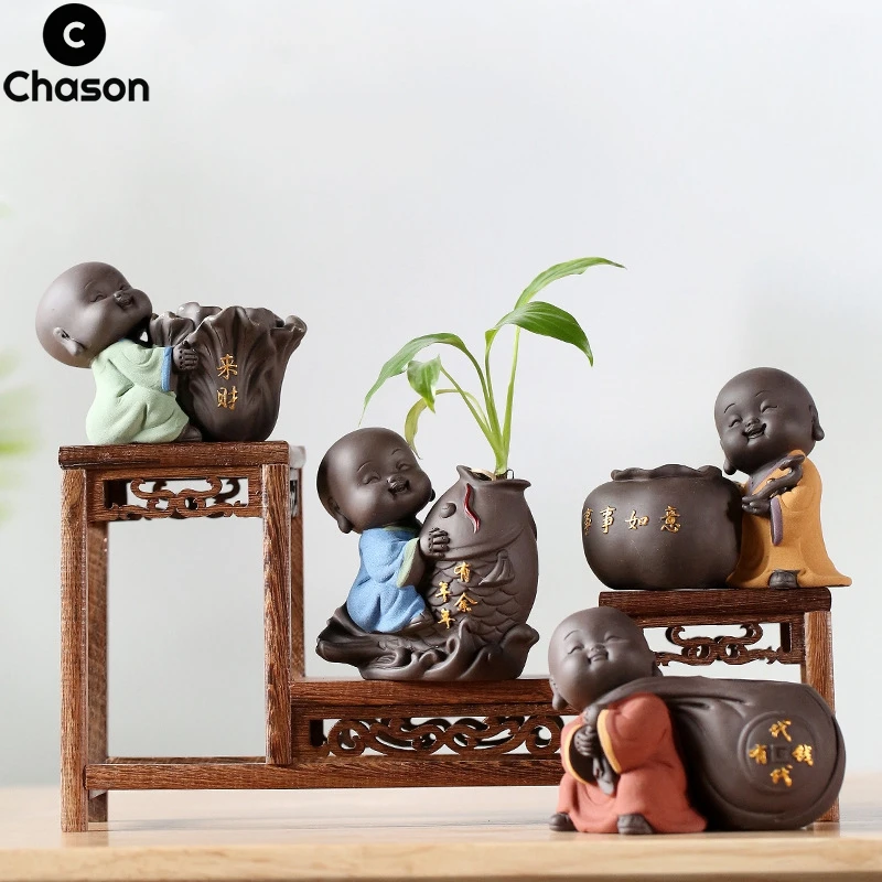 

Clay Buddha Hydroponic Planting Pot Holder Little Monks Statue Sculpture Figurines Home Decor Tea Pet Desk Ornaments Decoration