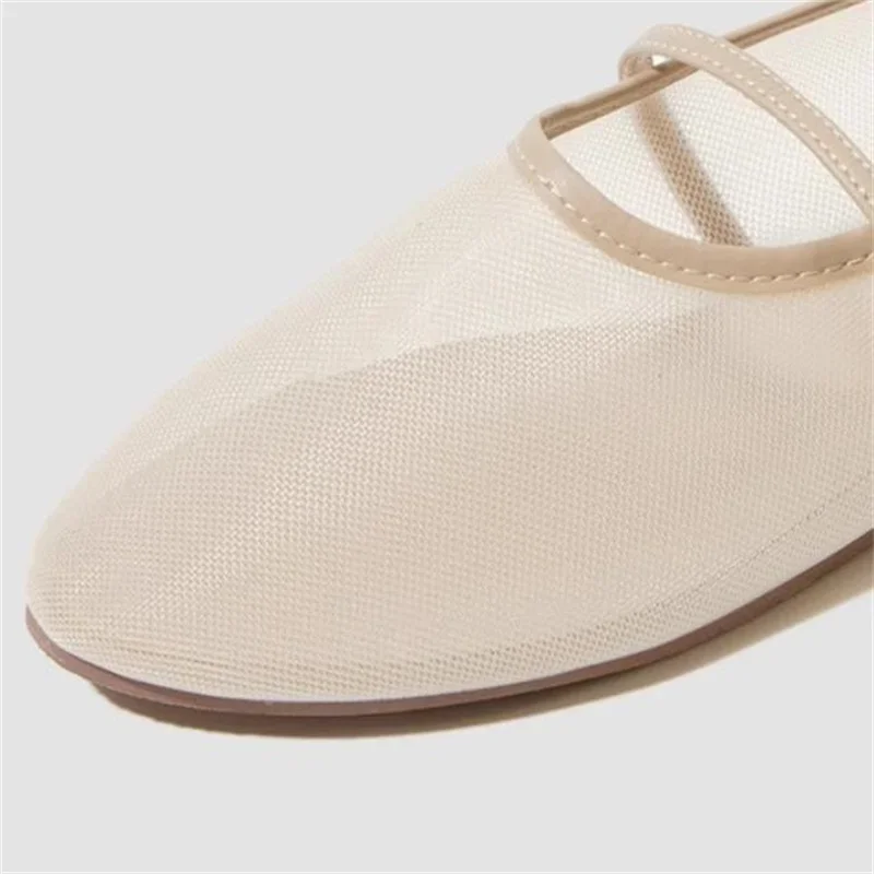 Женские сетчатые туфли круглый носок плоский каблук пряжка балетки закрытые с