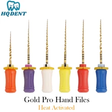 Dental Heat Activated Niti Metal Golden Pro Hand Files Dentist Tools 21/25mm For Root Canal Treatment 