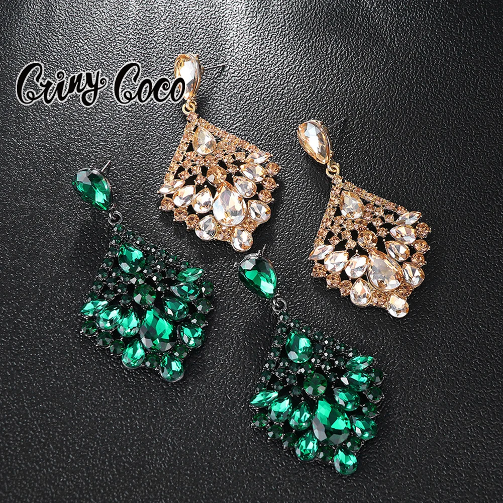 

Cring Coco 2023 Women's Large Crystal Earrings Party Wedding Earring Ladies Dangling Hanging Earrings Accessories for Women
