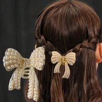 korea pearl metal bow hair clips for women sweet butterfly knot hairpin hair claw girls fashion hair crab clamp clip headwear