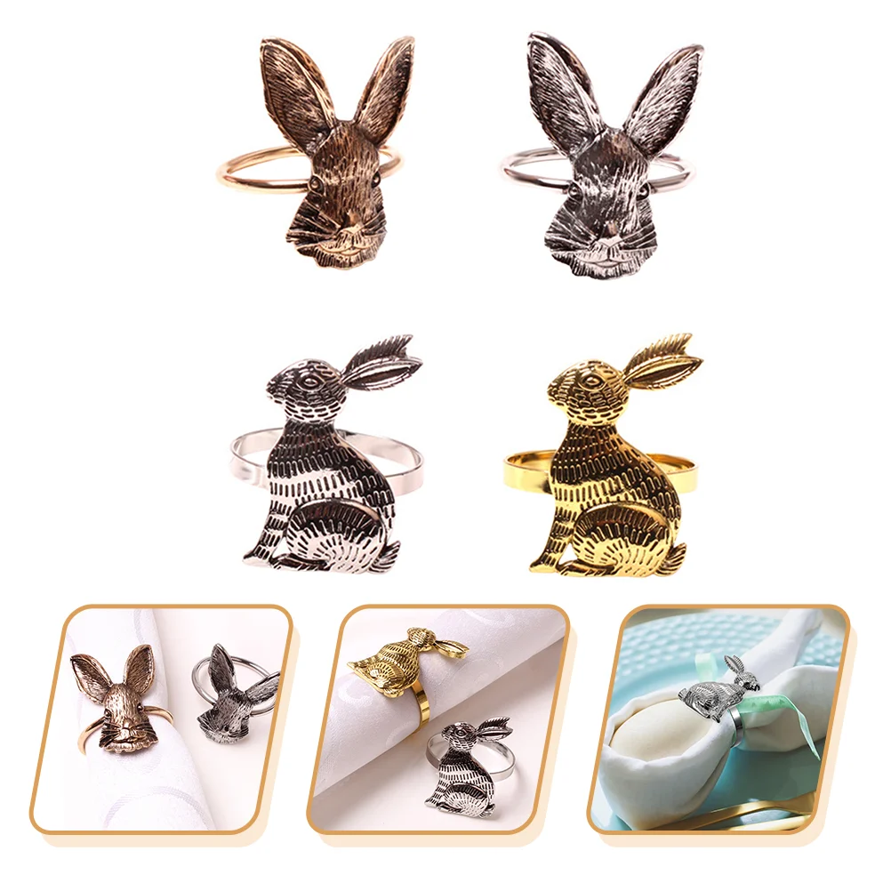 

4Pcs Easter Napkin Buckles Rabbit Napkin Rings Dining Table Napkin Buckles