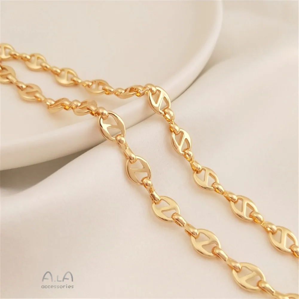 Купи Plated 14K Gold Filled Japanese chain European and American wind new pig nose chain hand diy bracelet loose chain за 210 рублей в магазине AliExpress