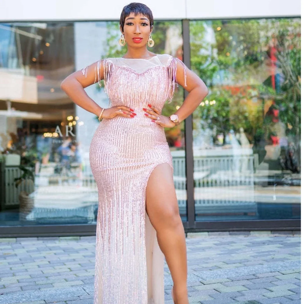 

Женское вечернее платье без рукавов, длинное облегающее платье с высоким разрезом и блестками, элегантные женские платья