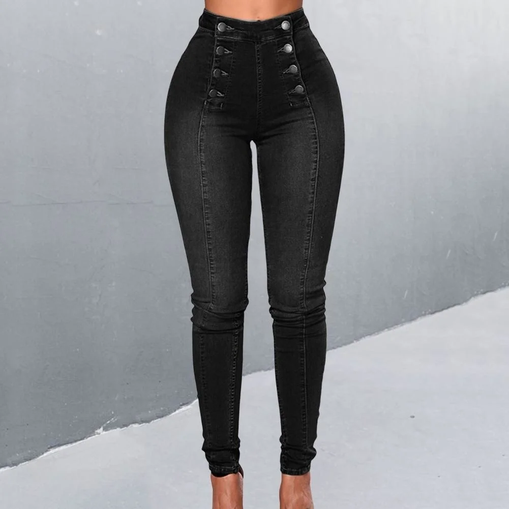 Hot jeans,2023 Women High Waist Pencil Jeans Vintage Skinny Double-breasted Pockets Push Up Full Length Denim Pants Trousers Fem