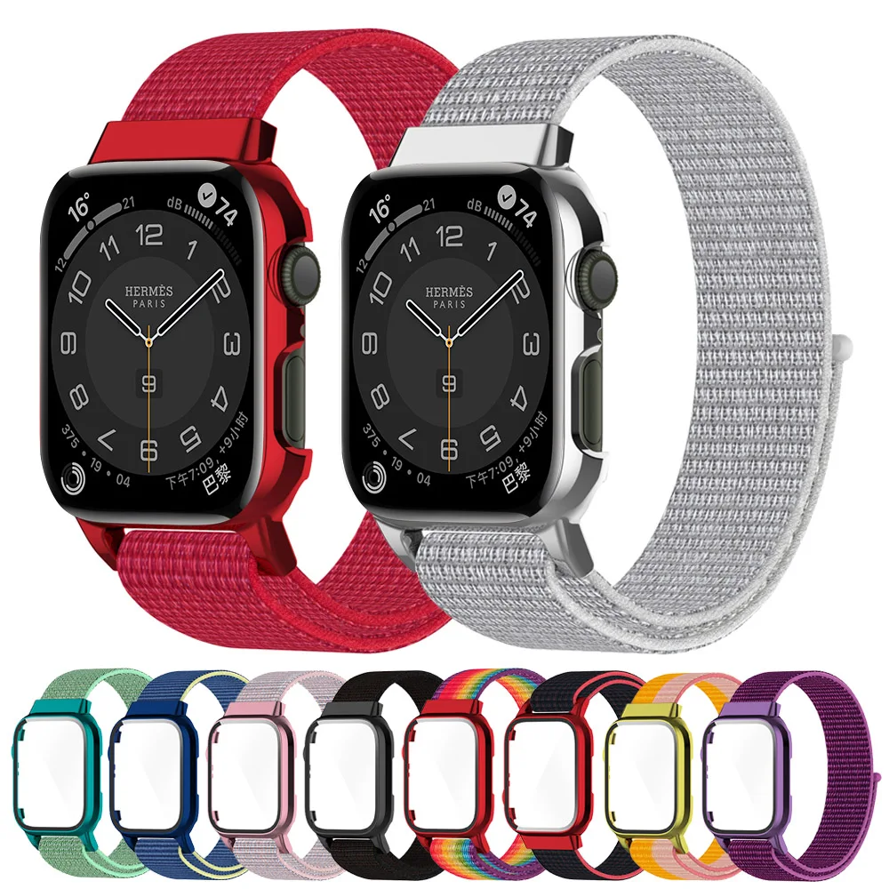 

case+Strap For Apple Watch Band 42mm 44mm 41mm 42mm 40mm 38mm 41 45 mm sport nylon loop bracelet correa iWatch serie 7 3 6 5 SE