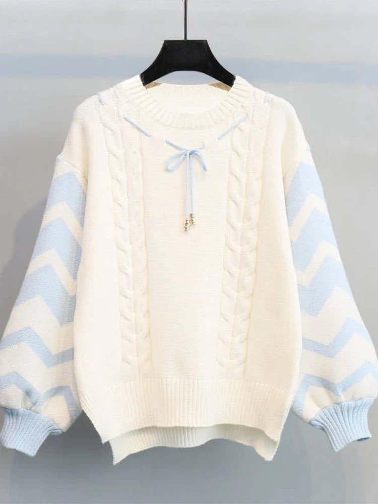 

Japanese Lolita Style Girl Sweater Preppy Style Lantern Sleeve Sweater Cute Kawaii Girly Pullover Bow Turtleneck Sweater Female