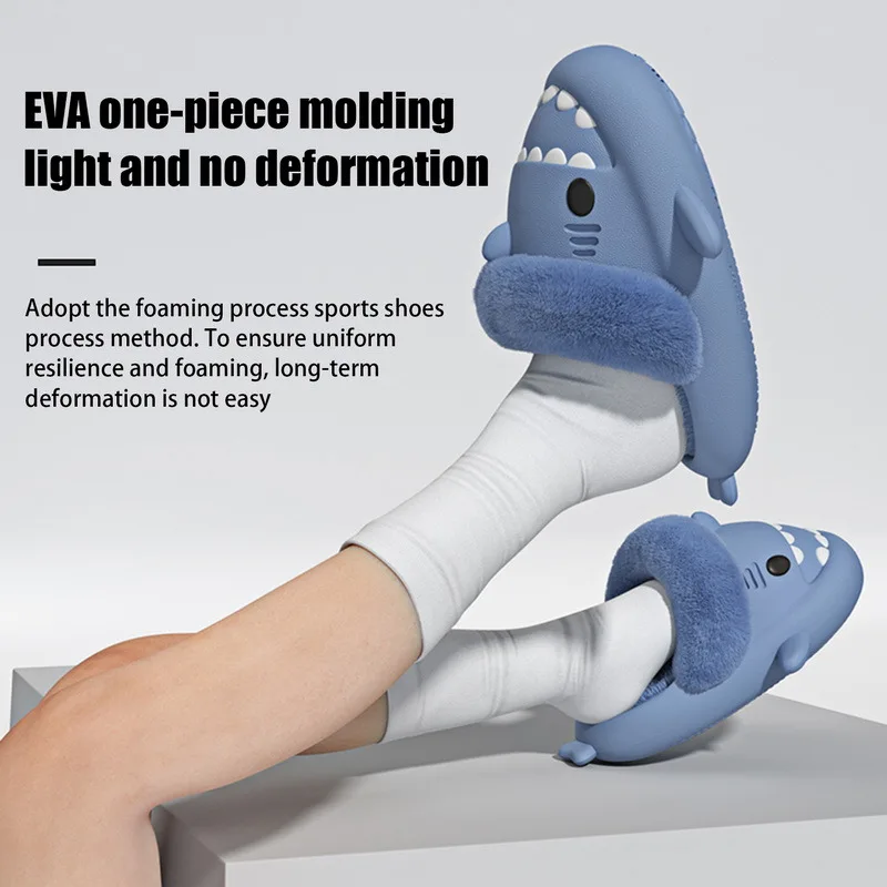 2023 Casual Winter Shoes for Women Couple Winter Warm Lovely Shark Slippers Anti-Skid Home Cute Flat Thick Bottom Mens Shoes