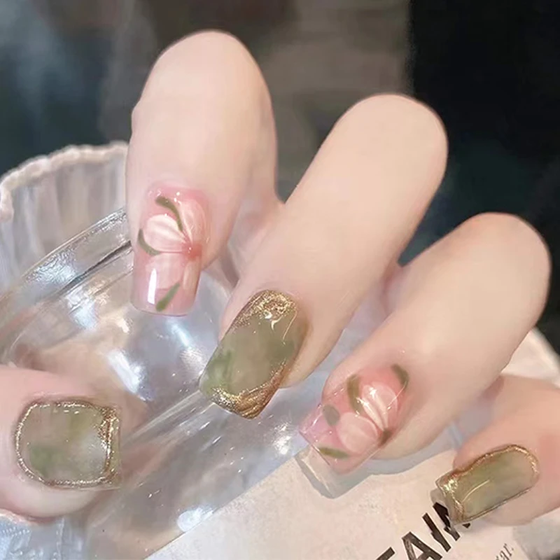 

24pcs/Set Jelly Press on Fake Nails Short Cute Reusable with Designs French Artificial Pink kawaii False Stick-on Nails Tips Art