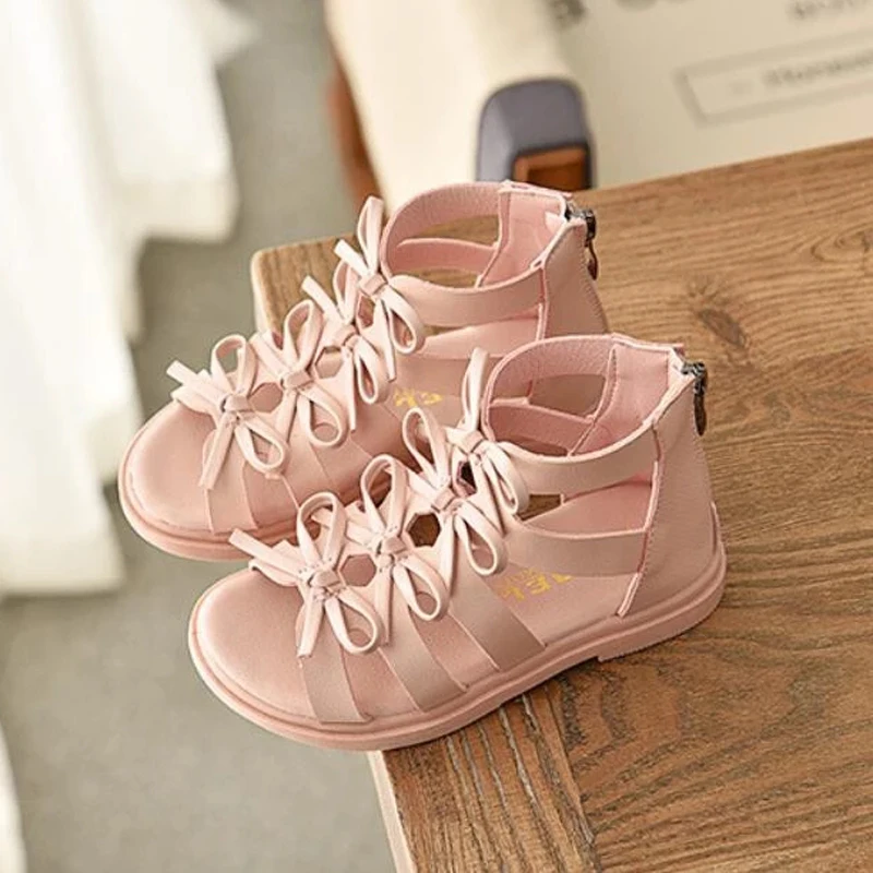 

Сандалии для девочек, летние, розовые, с высоким верхом