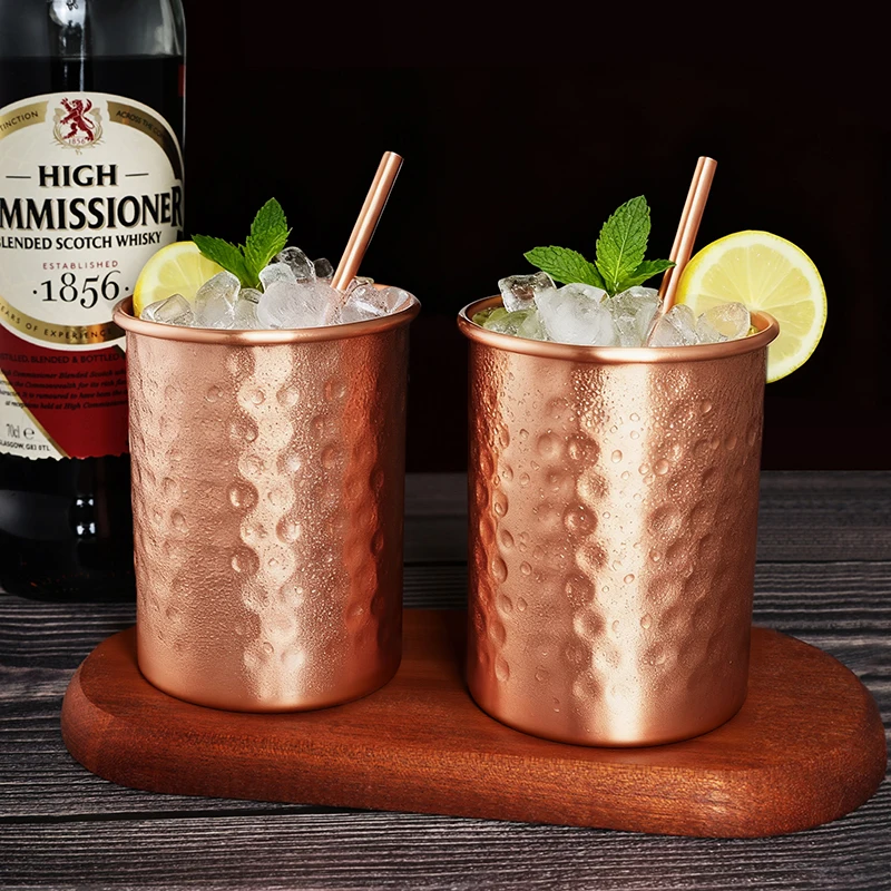 Фото 100% Медная кружка для Moscow Mule 400 мл с трубочкой, 2/4 шт., прочные медные кружки для пива, кофе, молока, коктейлей, чистая медная барная кружка №1