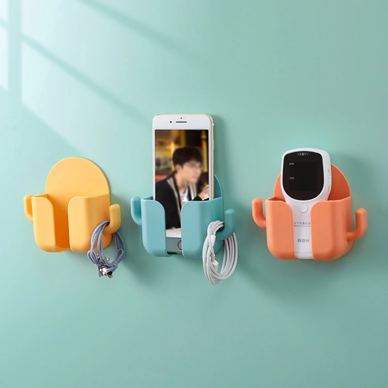 

Practical Creative Storage Box Rack Household Solid Color Wall-mounted Storage Box Punch-free Mobile Phone Charging Bracket