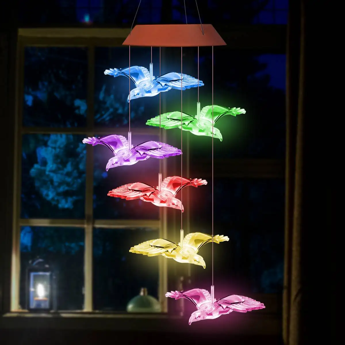 

Outdoor Solar Wind Chimes Eagle LED Solar Wind Chime Color Changing Six Eagle Waterproof Decoration Gifts for Gifts Thanksgiving
