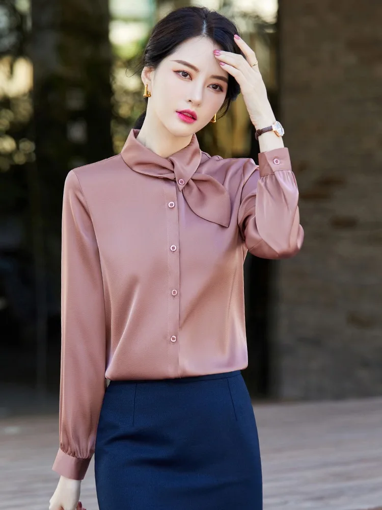 Коричневые шифоновые рубашки женская весенне-осенняя деловая одежда рубашка