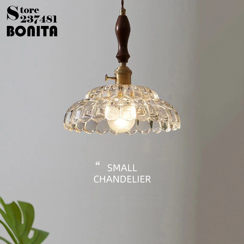 

Скандинавский Ins японский минималистический Американский Ретро ореховый латунный подвесной светильник с основанием, лампа из янтарного стекла, столовая