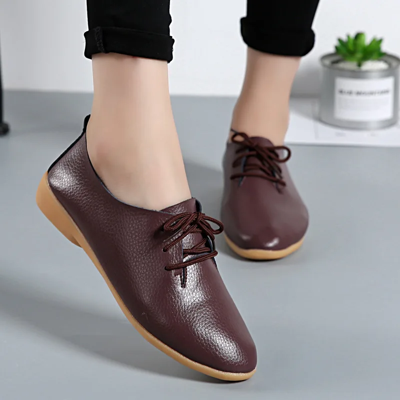 Spring Autumn Woman Shoes Genuine Leather Women's Sneakers Lace-Up Female Flats Pointed Toe Ladies Casual Size Shoe Size 35-44