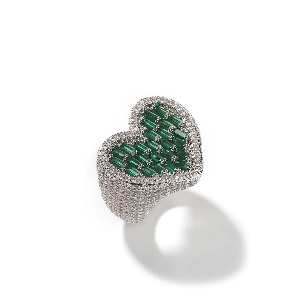 Фото Новое красочное полное сердце T CZ Style Bling Bling Iced Out Zircon Mirco Pave Prong Setting Латунное кольцо Хип-хоп Ювелирные изделия BR101 №1