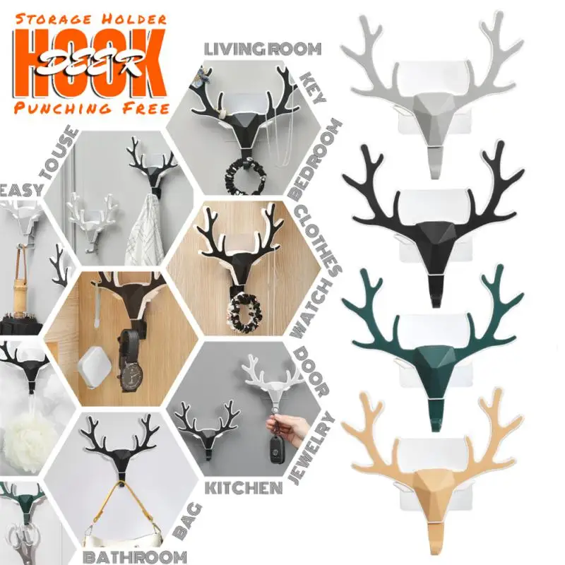 

Настенный декоративный крючок для хранения, Многофункциональная вешалка на 2023 рогов оленя, креативные крючки, винтажные оленя, рога, клейки...