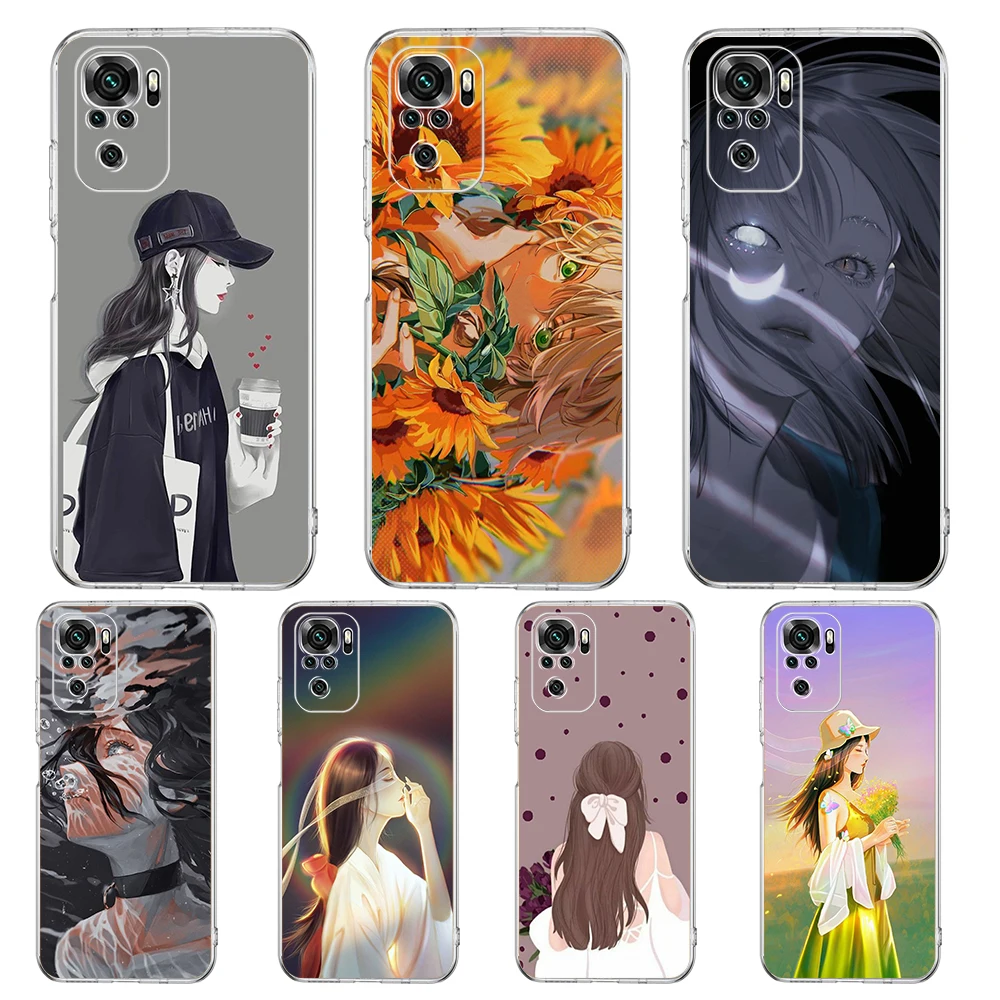 

Cartoon Scenery Girl Phone Case for Xiaomi Redmi K40 Gaming 8 8A 9 9T 9A 9C 10 Note 8 8T 9 9S 10 11 Pro Transparent Soft Shell
