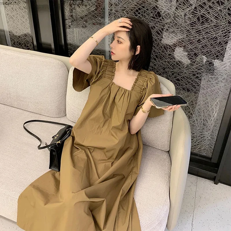 Модное платье для беременных свободное летнее с квадратным вырезом ретро