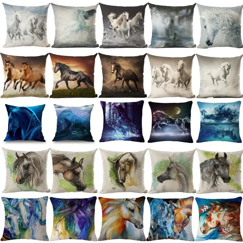 

Running Horse Cotton Linen Pillowcase Throw Decorative Cuhison Cover