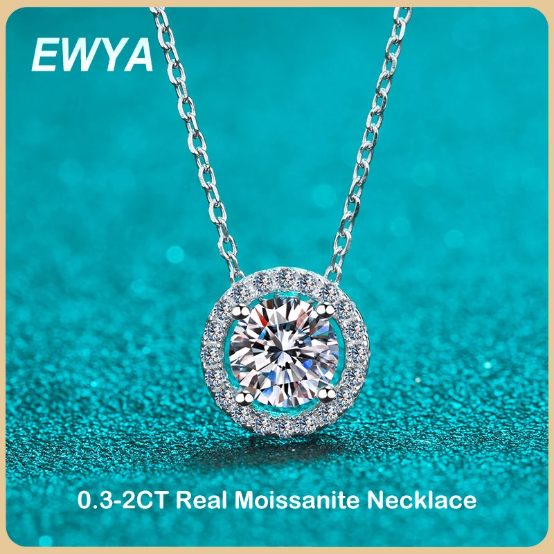

EWYA Trendy S925 Sterling Silver Real 0.3-2ct Moissanite Pendant Necklace for Women Diamond Neck Chain Necklaces Fine Jewelry