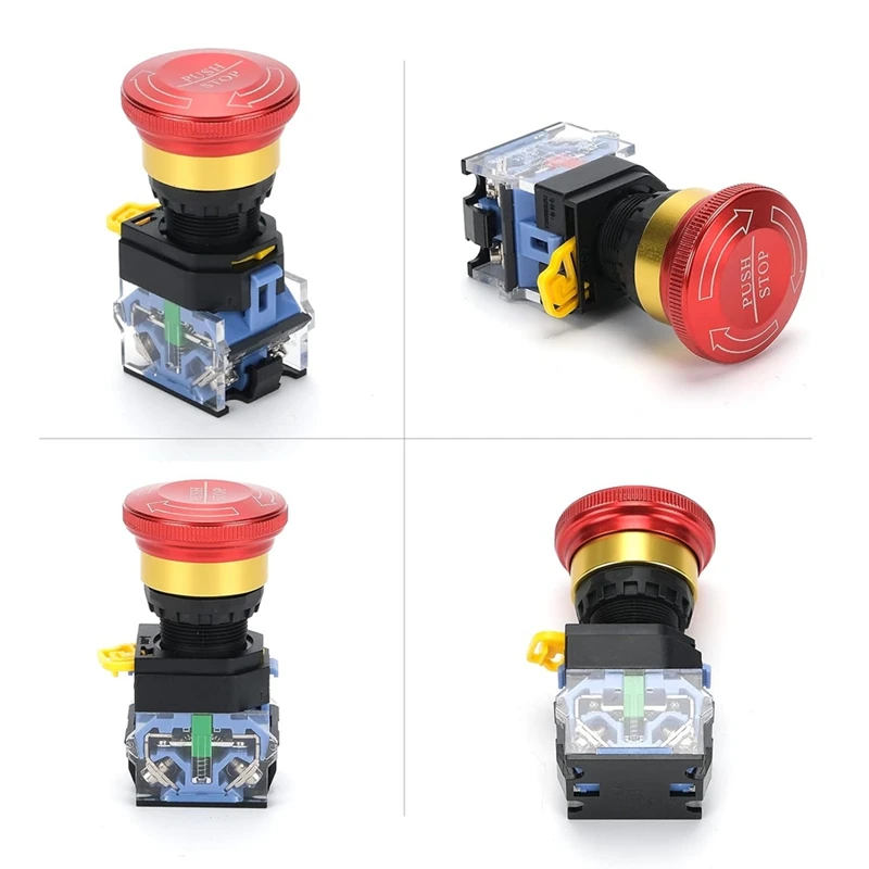 Emergency Stop Button 10A 22Mm Latching Push Switch Aluminum Alloy Round 1NO 1NC 440V